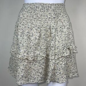 Kendall + Kylie Ditzy Floral Elastic Ruched Waist Ruffle Flirty Mini Skirt
